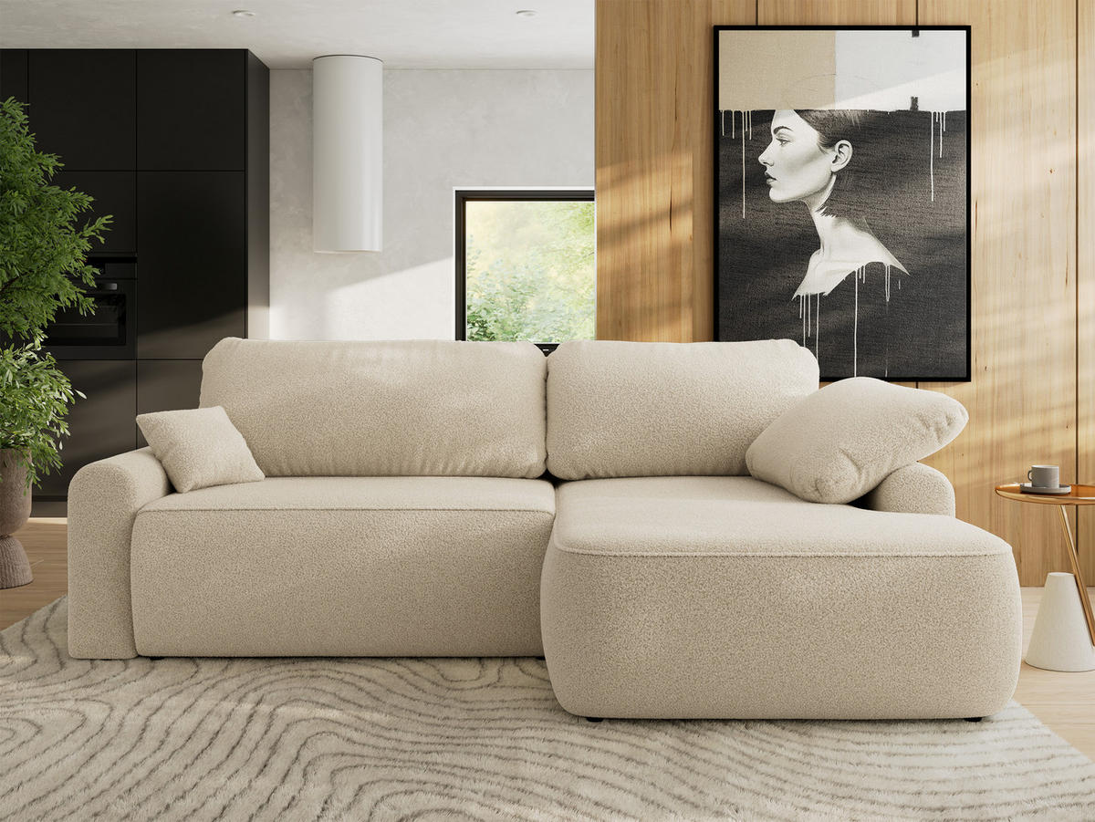 ECKSCHLAFSOFA CUBO L Beige Boucle - rechts - Beige/Schwarz, Kunststoff/Textil (187/273cm) - MKS