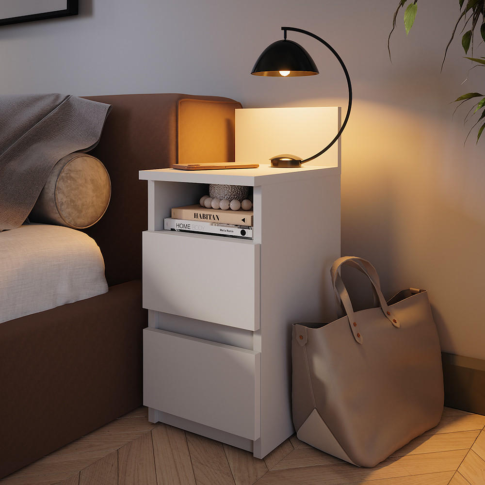 NACHTTISCH Monty Weiß 25 x 59.1 cm mit 2 Schubladen - Weiß, Holzwerkstoff (25/59.1/32.3cm) - Vicco