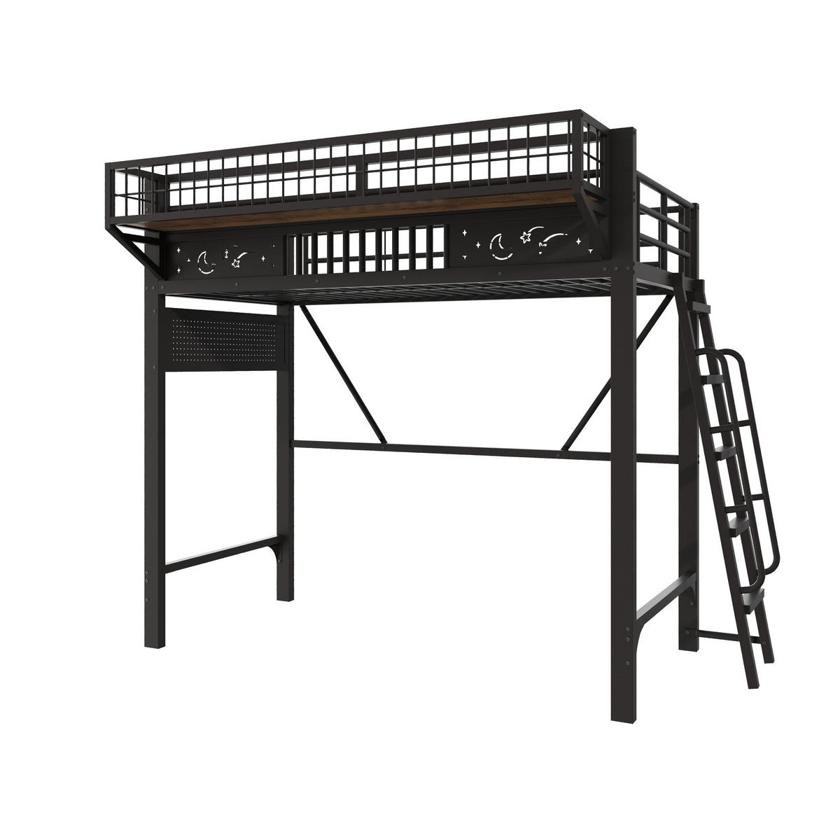 HOCHBETT aus Metall 90x200 cm Schwarz mit Staufächern und offener unterer Ebene - Schwarz, Metall (90/200cm) - Modfu