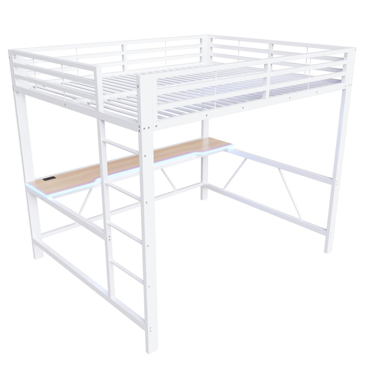 HOCHBETT 160x200 cm in Weiß mit Schreibtisch und LED-Beleuchtung - Weiß, Holzwerkstoff (160/200cm) - IVMEU