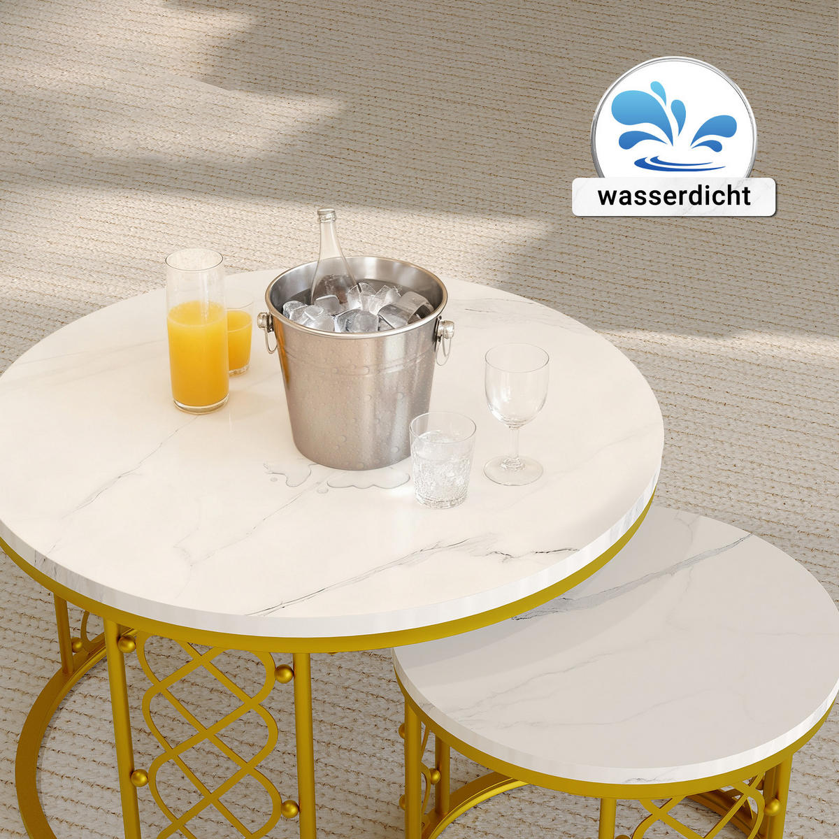 COUCHTISCH-SET 2-teilig 70/70/45 cm und 45/45/37 cm mit Marmoroptik - Weiß, Holzwerkstoff (70/70/45cm) - MIVRAY