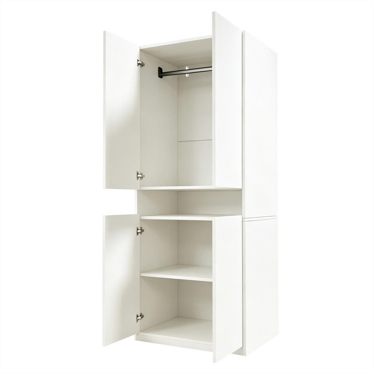 KLEIDERSCHRANK mit LED-Beleuchtung & Kleiderstange - 4 Türen & Offenes Fach - 70 × 55 × 180 cm - Weiß - Weiß, Holzwerkstoff (70/180/55cm) - DELFA