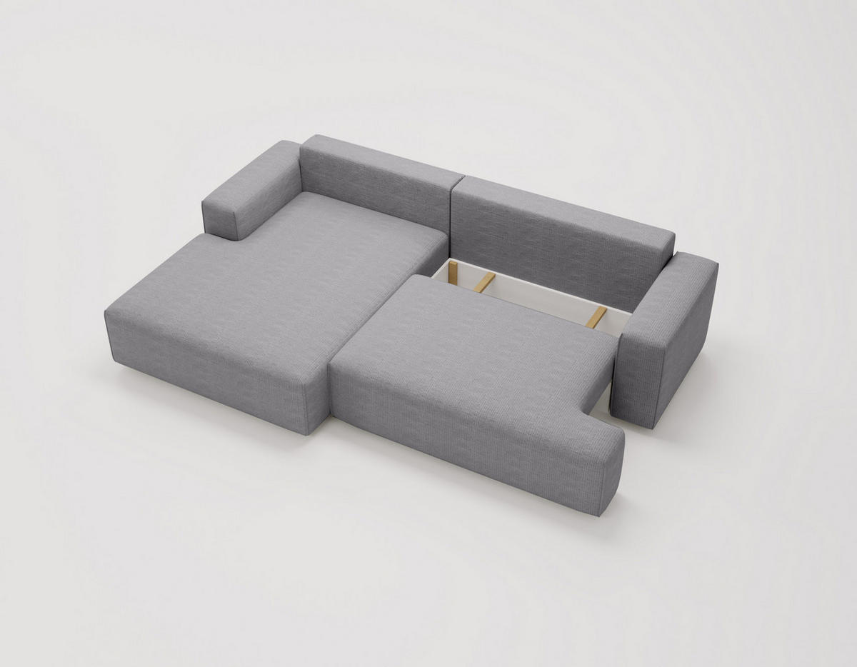 ECKSOFA L-Form 270 cm Boston mit Bettkasten, Schlaffunktion, Links, Grau - Grau, Holz (165/270cm) - Emporius