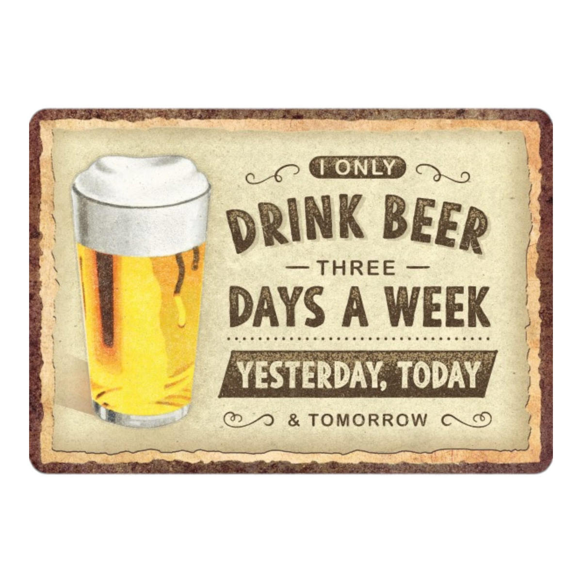 MINIBLECHSCHILD 10/14 cm Drink Beer Three Days - Multicolor, Metall (14/10/0.1cm) - Nostalgic-Art