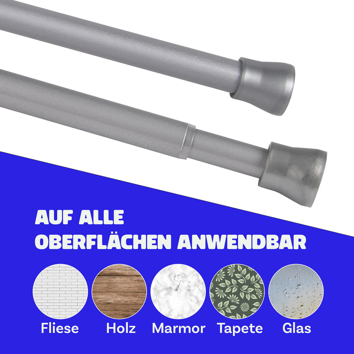 VERSTELLBARE Vorhangstange - Spannstange zum Klemmen Silber Ø16/19 mm 80-125 cm - Silberfarben, Metall (80cm) - Bestlivings