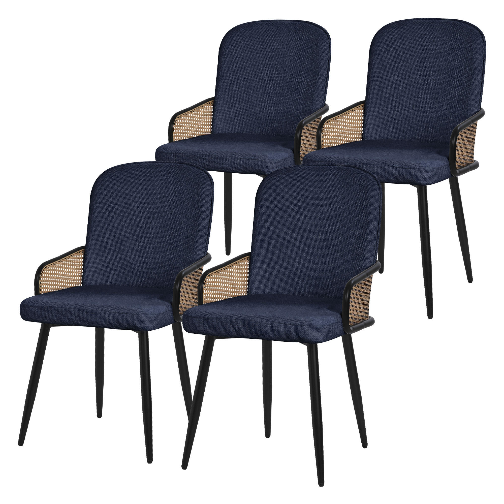 ML-DESIGN JÍDELNÍ ŽIDLE, sada 4 ks, tmavě modrá, s látkovým potahem v ratanovém vzhledu