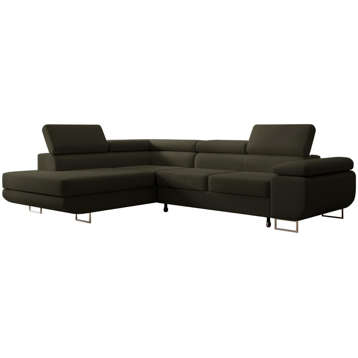 ECKSOFA Stevil Olivgrün Velours - Silberfarben/Olivgrün, Textil/Metall (275/203cm) - Selsey