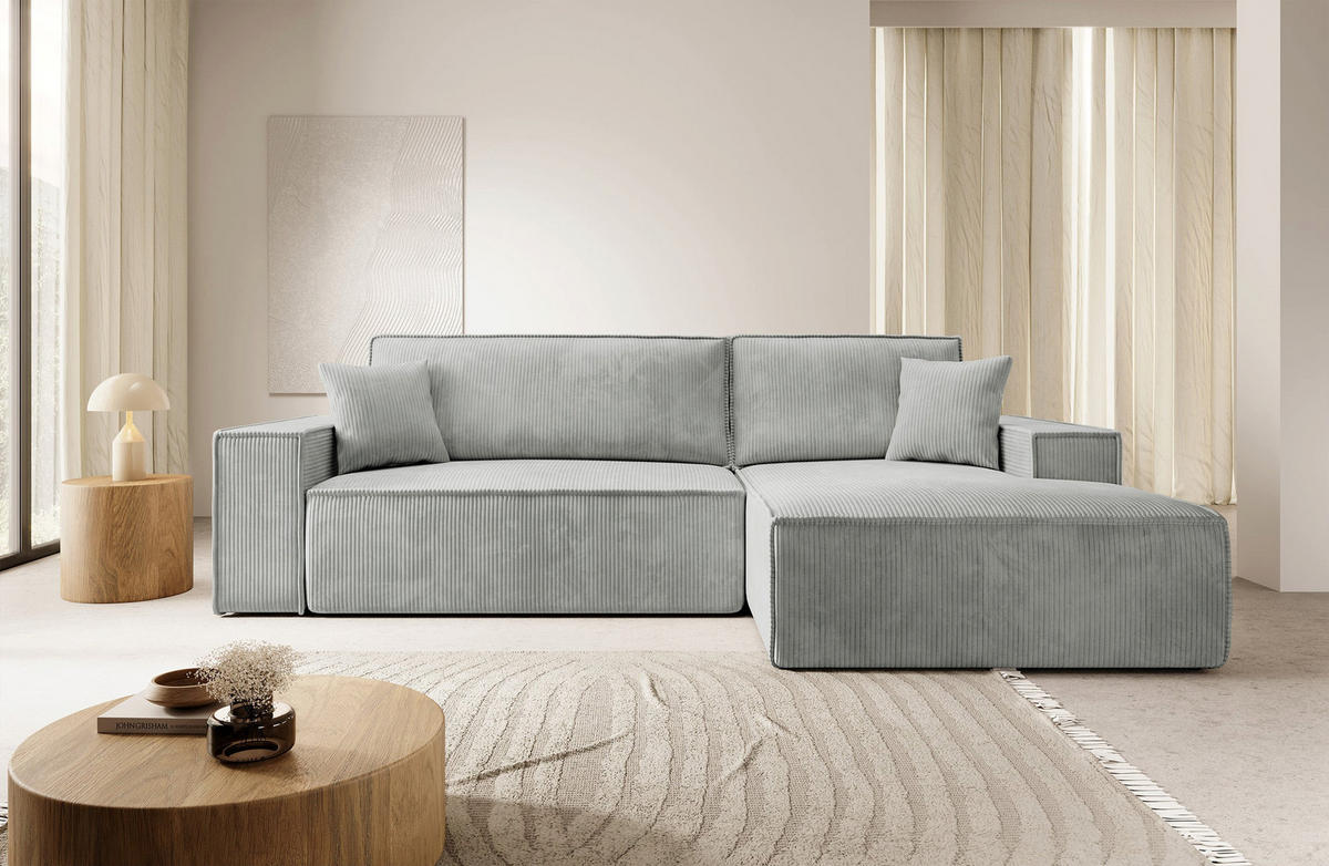 ECKSOFA Farese Hellgrau Cordbezug - Hellgrau/Schwarz, Kunststoff/Textil (267/167cm) - Selsey