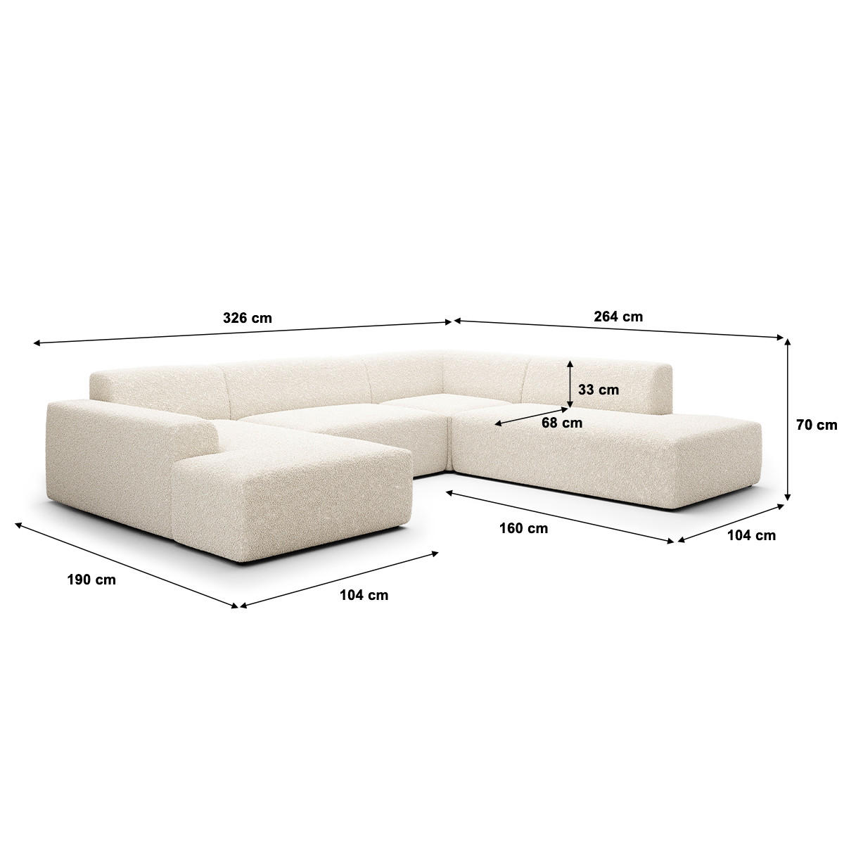 PANORAMASOFA Torino 5 Sitzplätze Beige - Beige, Holz (326/104/190cm) - Petits-meubles