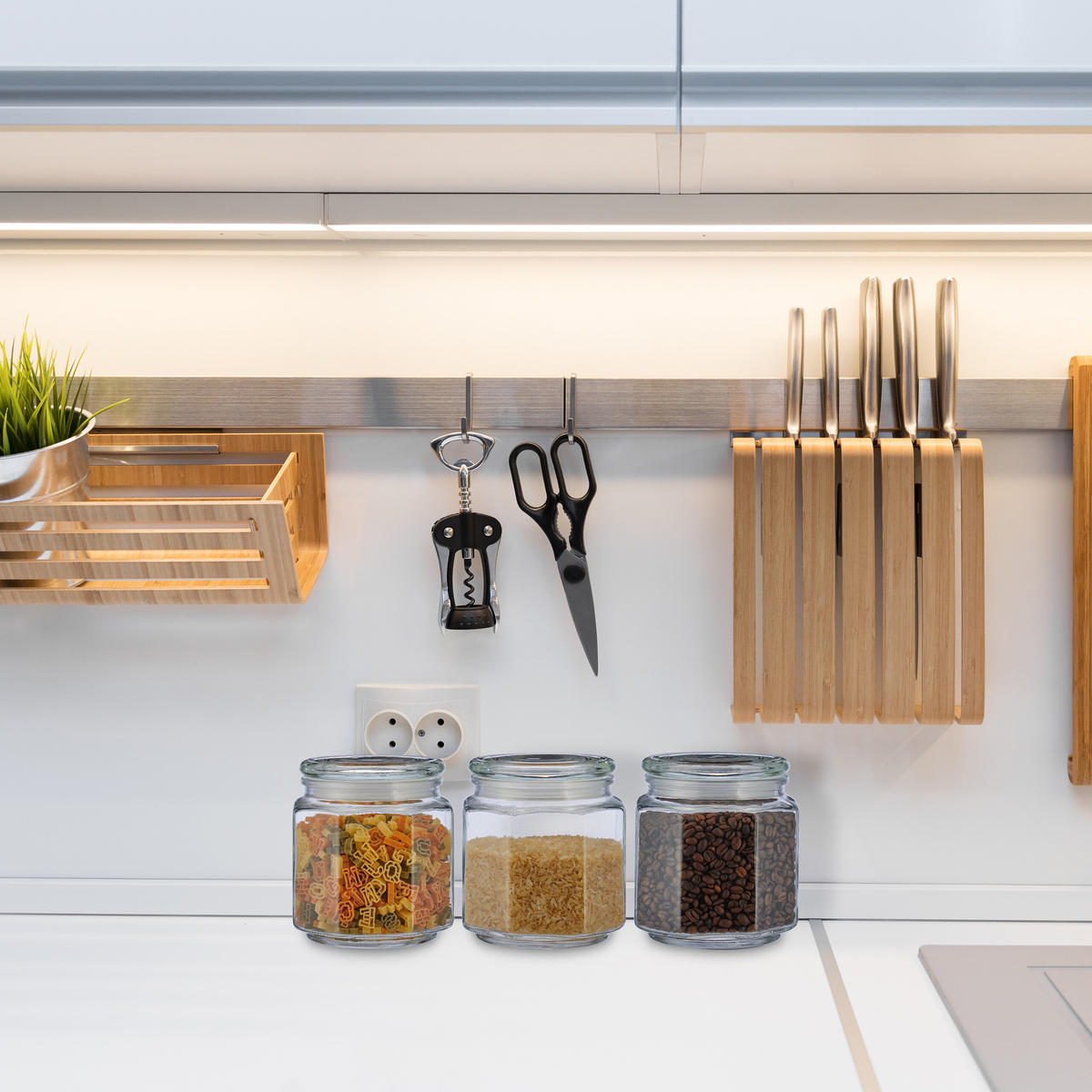 6xVORRATSGLAS - Transparent, Glas/Kunststoff (13.5/14.5/13.5cm) - Relaxdays