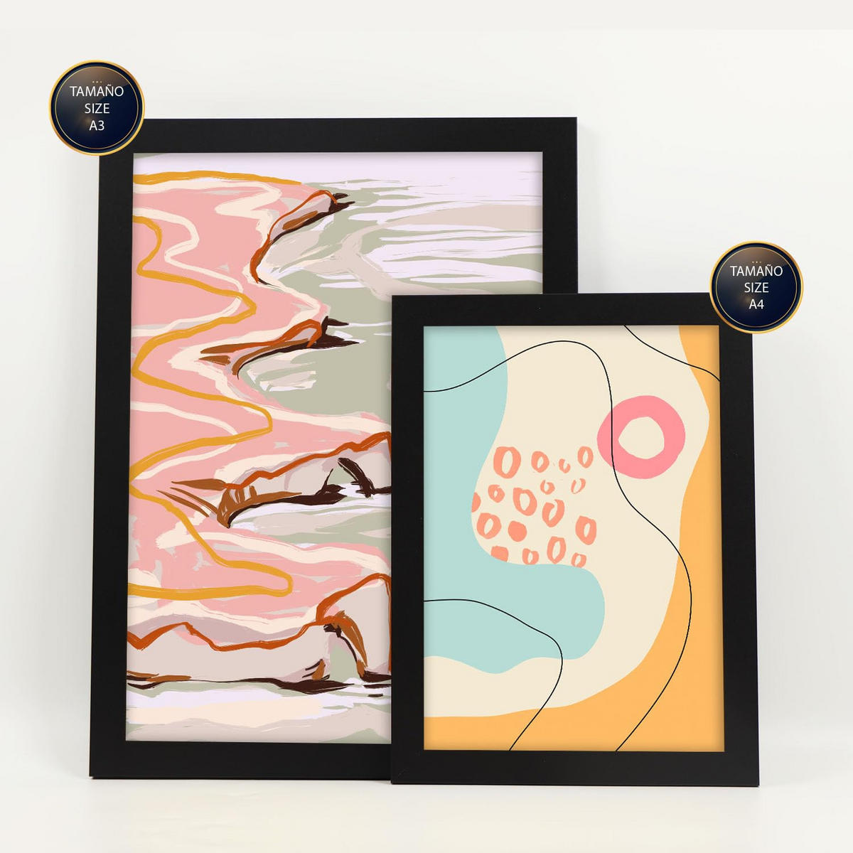 POSTER Set Mit 6 Linienufer In Kulissen Abstracts Ästhetische Dekorative Gemälde Für Ihr Wohnzimmer, Schlafzimmer, Zuhause A3 & A4 Schwarzer Rahmen - Schwarz, Papier (29/3cm) - Nacnic