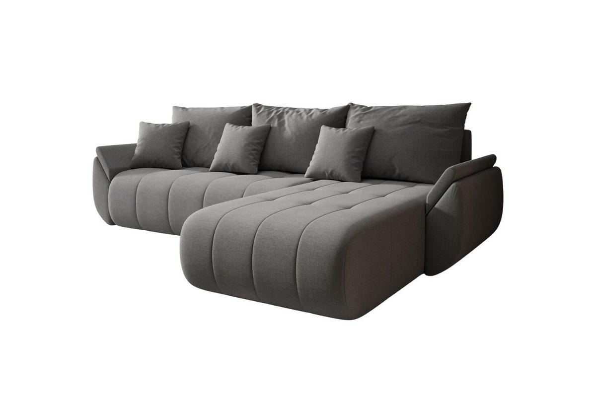 ECKSOFA Mit Schlaffunktion Und Bettkasten TOKYO, Stoff WIND, Stahl, Rechts - Grau, Holz (280/190cm) - Kaiser Möbel