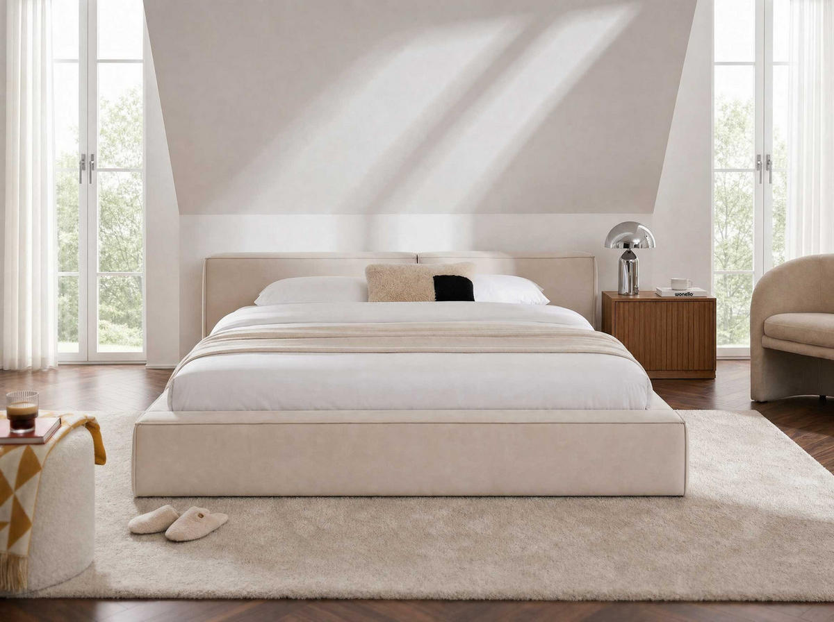 POLSTERBETT Jodie XL Low Beige 180/200 cm Samt mit Bettkasten - Beige, Textil/Metall (180/200cm) - wonello