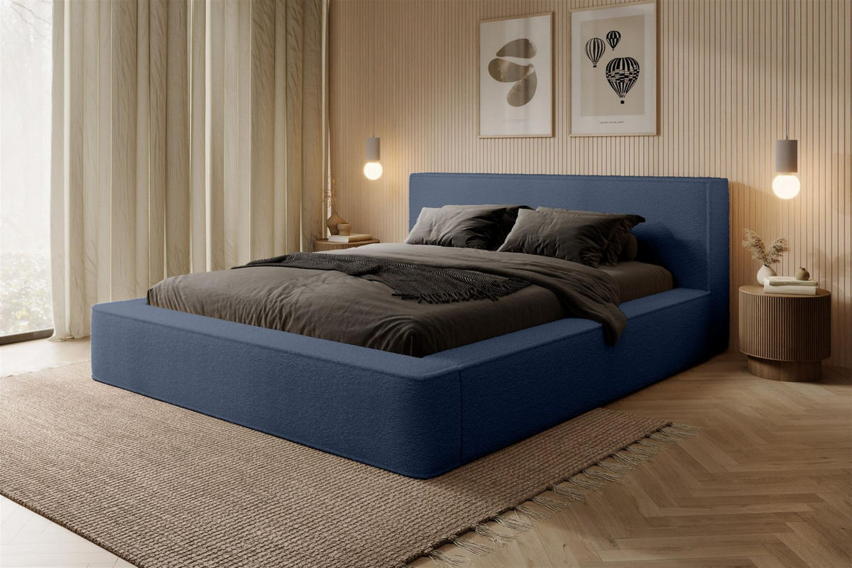 POLSTERBETT Omaha In Euphoria Komplett - Blau, Holzwerkstoff/Textil (140/200cm) - Fun Möbel
