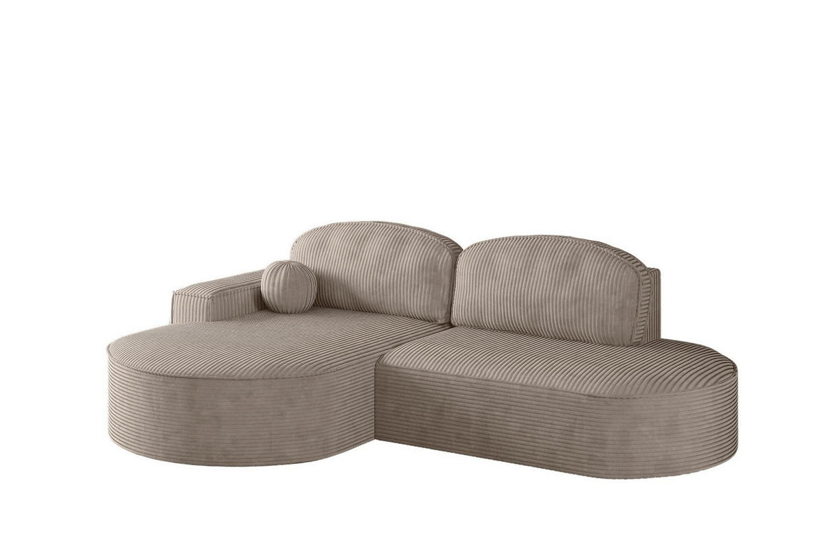 ECKSOFA mit Schlaffunktion und Bettkasten Modena Runden stoff Poso Dunkelbeige Links - Cappuccino, Holz/Textil (179/278cm) - Kaiser Möbel