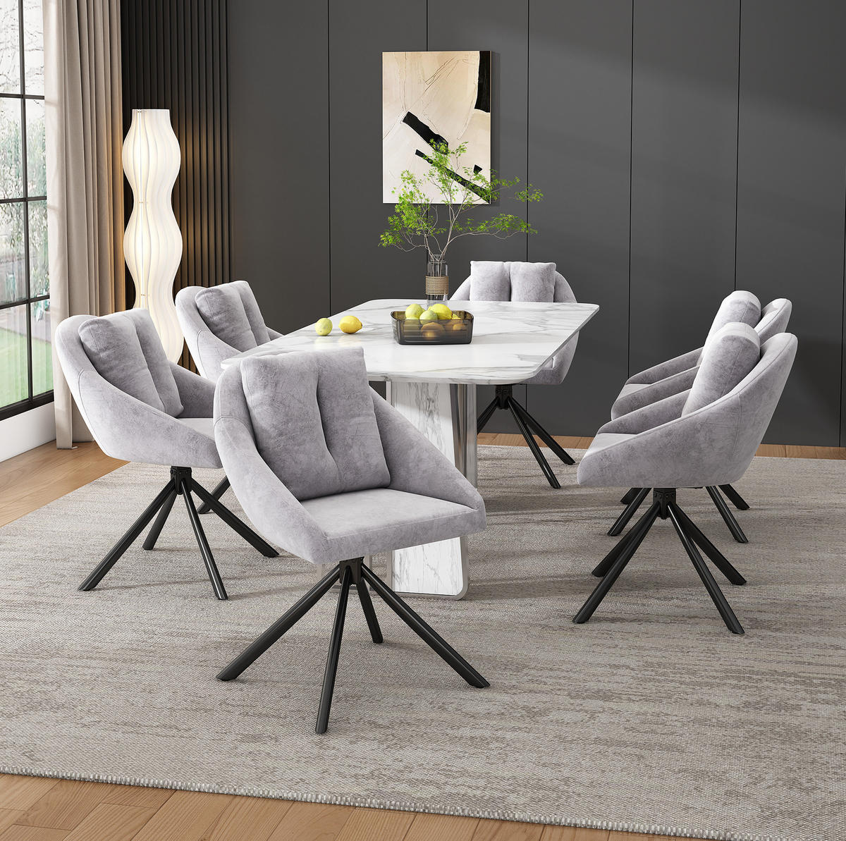 DREHSTUHL ergonomisch Samt Grau 6er-Set - Grau, Metall (54/79/65.2cm) - Meubliv