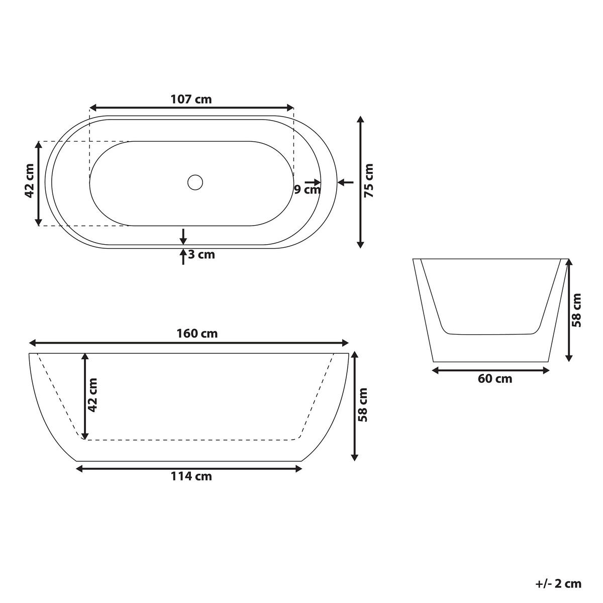 BADEWANNE FREISTEHEND 75x160x58 cm weiß Nevis - Weiß, Kunststoff (75/58/160cm) - Beliani