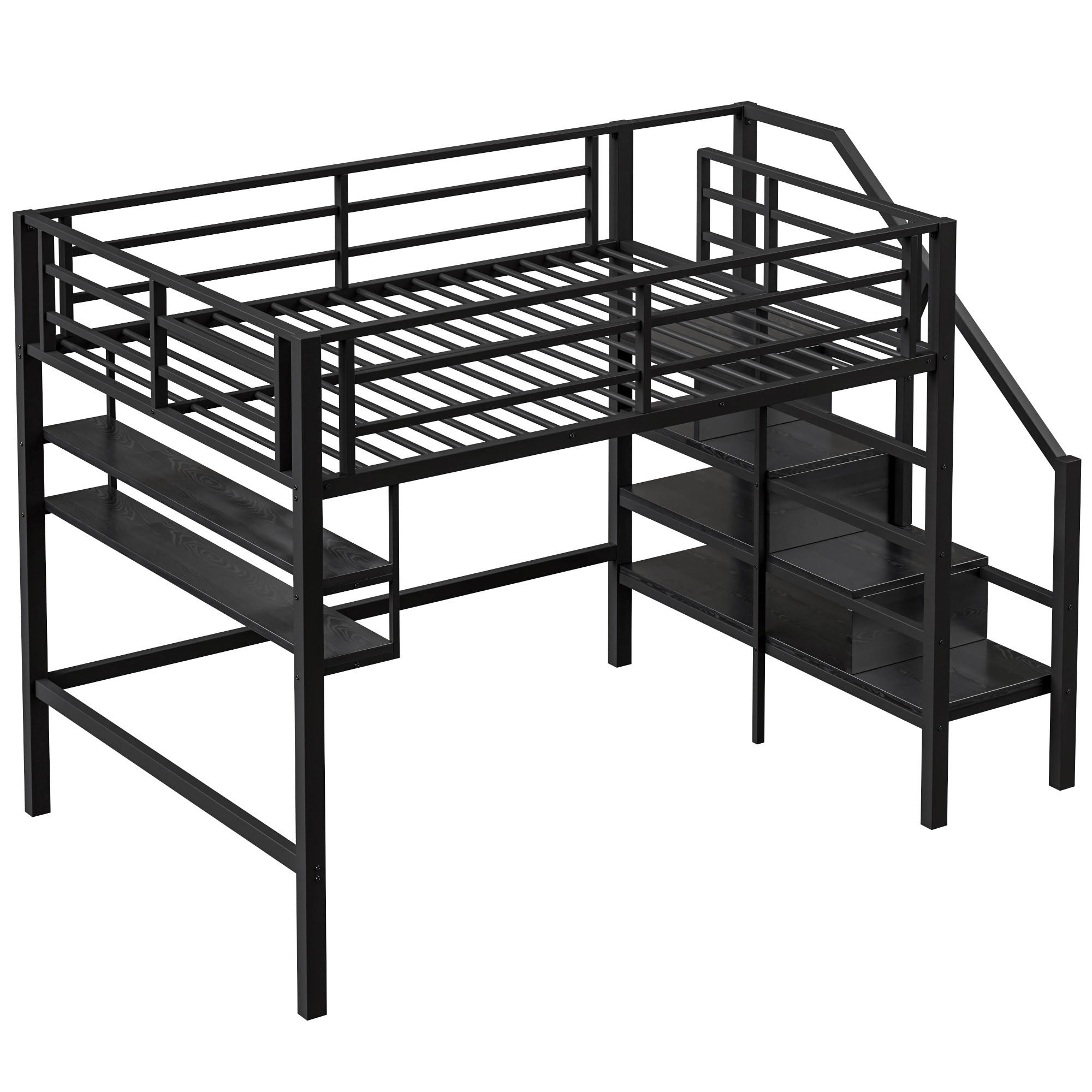HOCHBETT 140/200 cm DE-04651, mit Regalen, Stauraumleiter und Freiraum in Schwarz - Schwarz, Metall (140/200cm) - ComfortXL