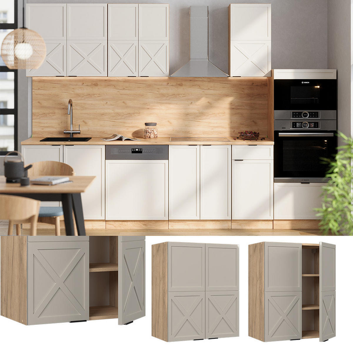 HÄNGESCHRANK Fame-Line GrauBeige 60 cm - Honigeiche/Eiche Wotan, Holzwerkstoff (60/72/34.1cm) - Vicco