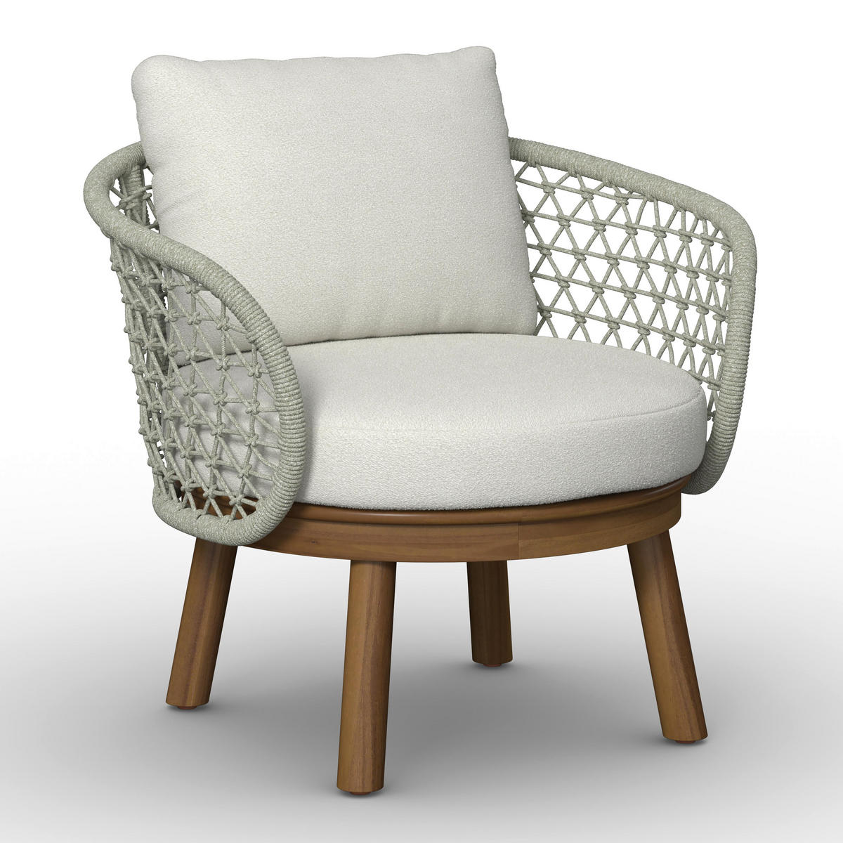 LOUNGEGARNITUR Belaya Weiß/Grau Holz/Outdoorstoff - Grau, Holz
