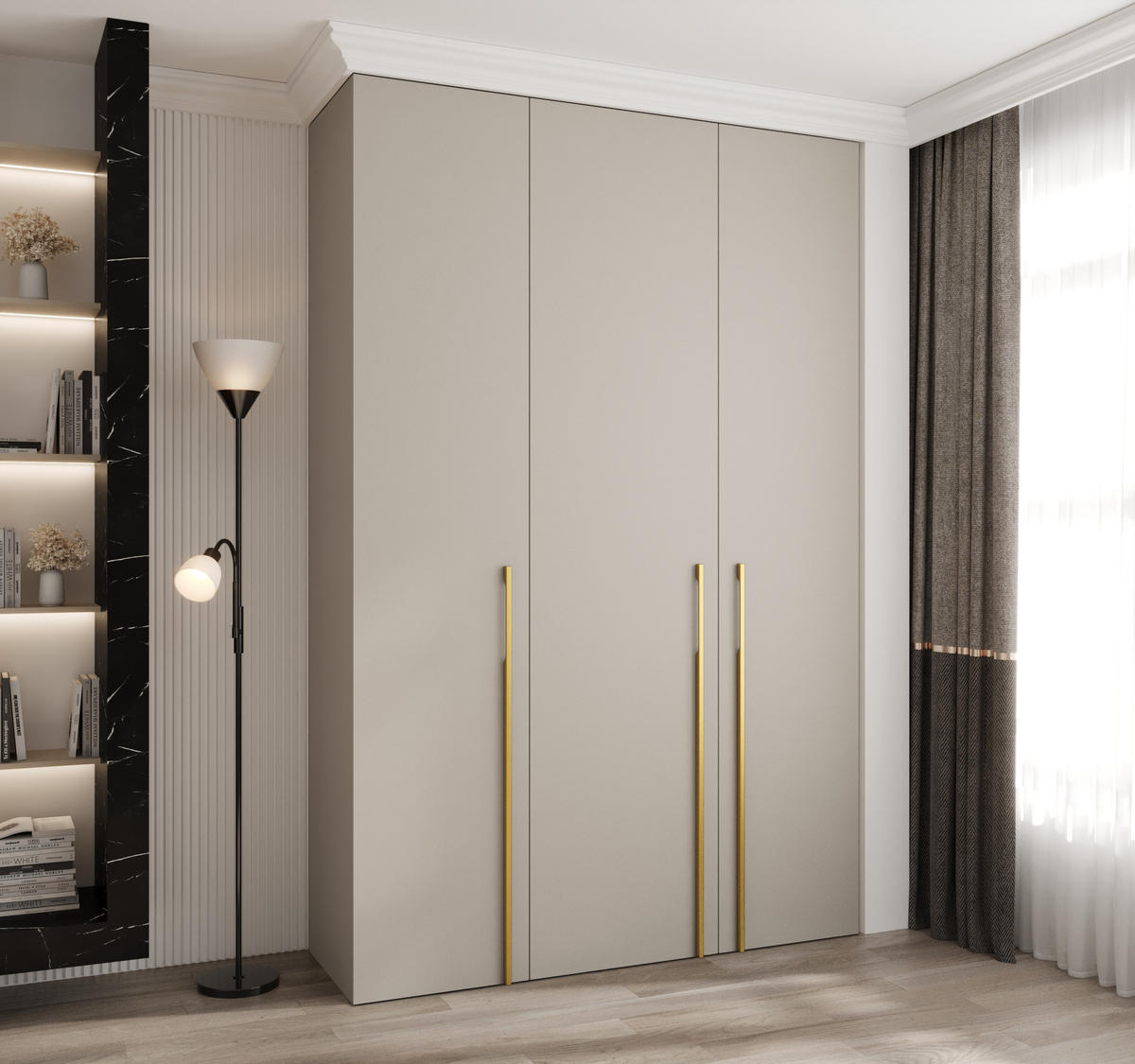 DREHTÜRENSCHRANK 245,5/160/50 3-türig - Kaschmir/Goldfarben, Holz/Metall (160/245.5/50cm) - Abiks Möbel