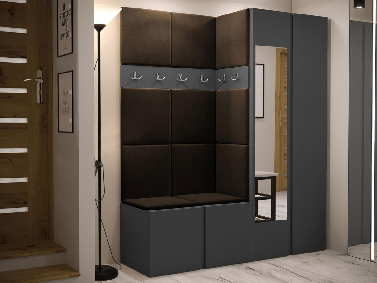 GARDEROBEN-SET Orion XII - Graphitfarben/Braun, Holzwerkstoff/Kunststoff (158/186/46cm) - MIRJAN24