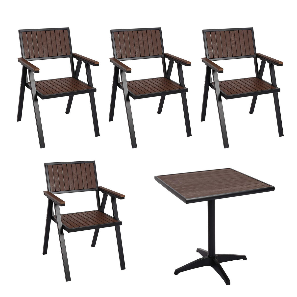 GARTENSTUHL+GARTENTISCH Schwarz, Dunkelbraun - Dunkelbraun/Schwarz, Kunststoff - MCW