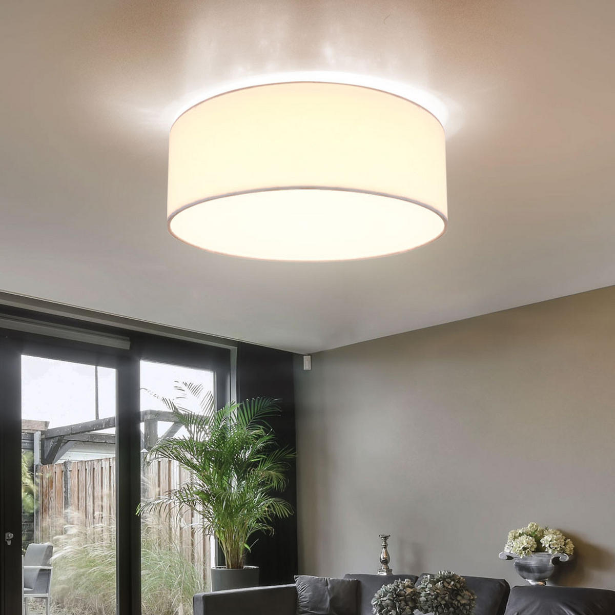 LED DECKENLEUCHTE Metall Textil Weiß - Weiß, Textil (30/30/12cm) - Globo Lighting