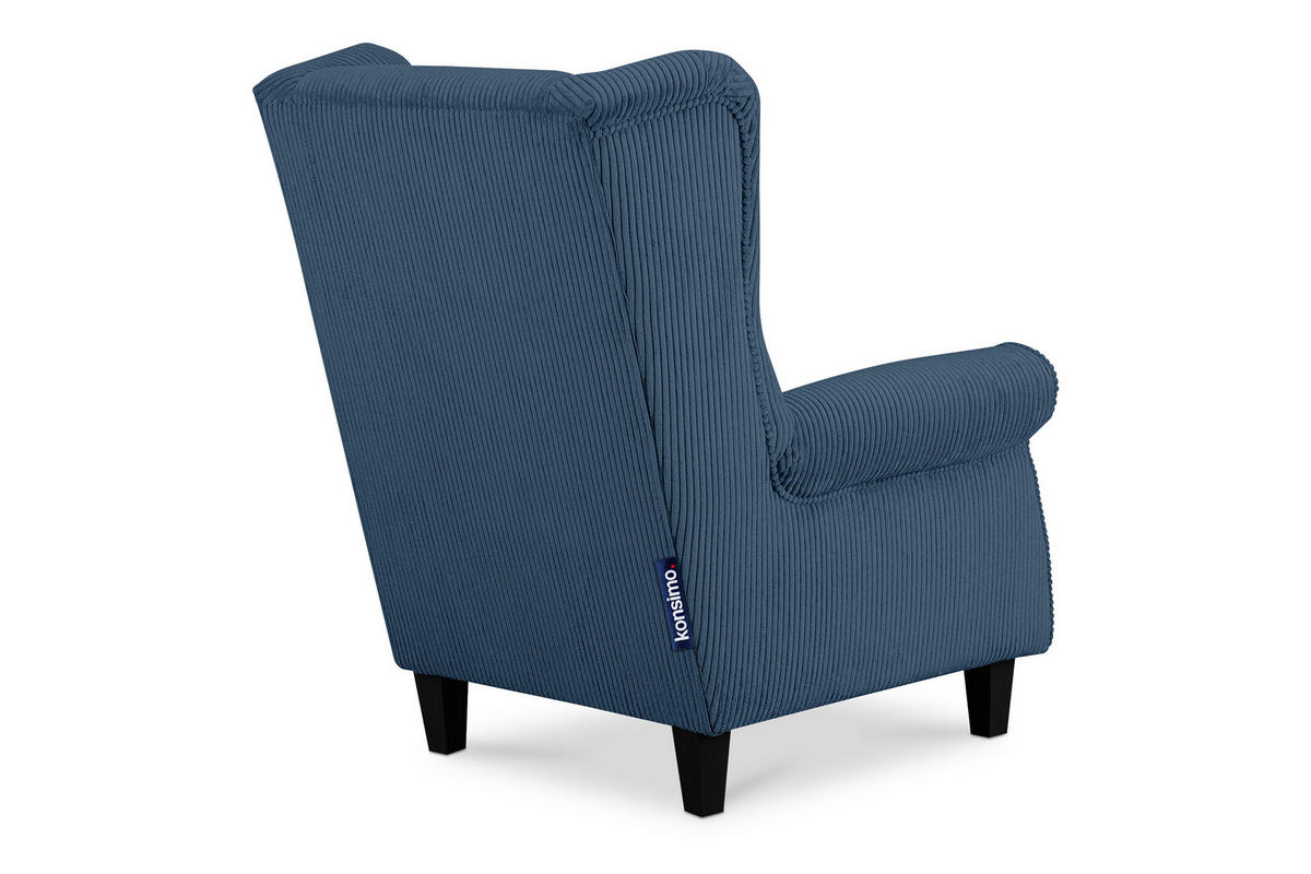 OHRENSESSEL MILES Kord-Bezug Petfriendly, dunkelblau - Dunkelblau, Holzwerkstoff/Buchenholz (82/105/97cm) - KONSIMO®