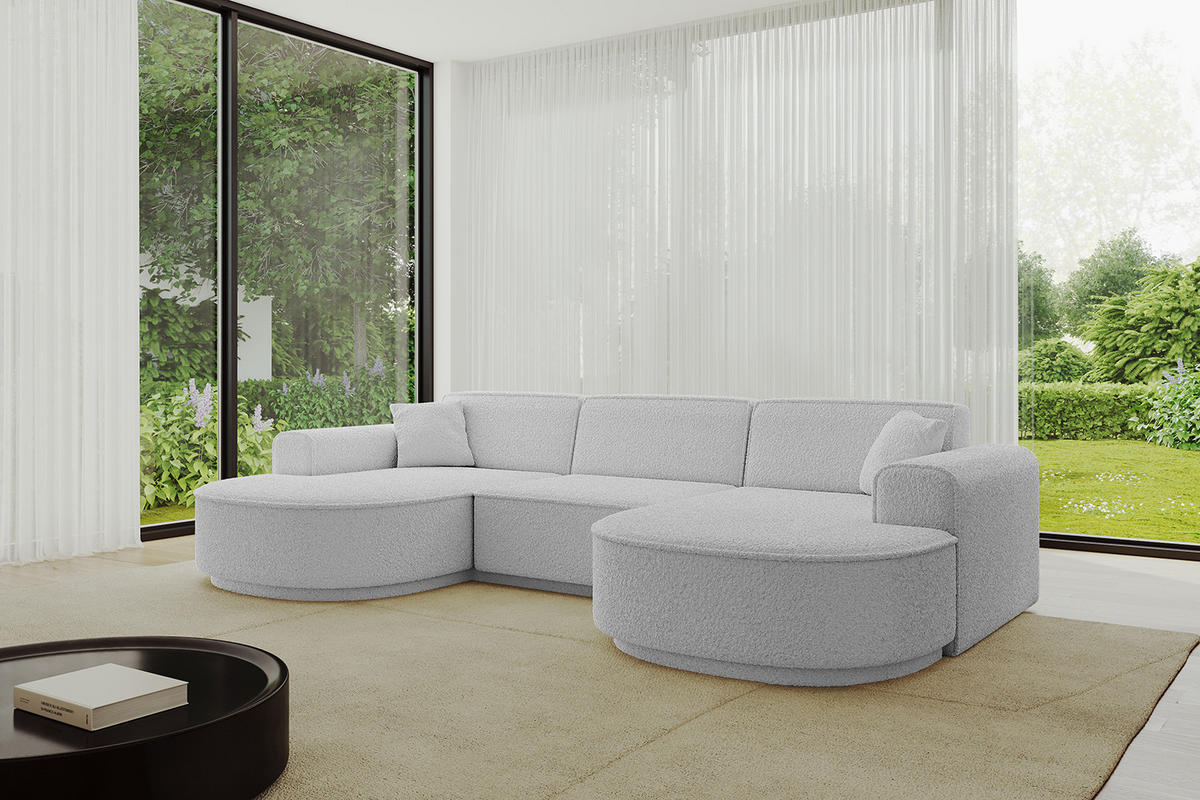 WOHNLANDSCHAFT MARI-U1-v3 - 303x171x83 cm Hellgrau Bouclé - Hellgrau/Schwarz, Holzwerkstoff/Kunststoff (303/83/171cm) - ALTDECOR