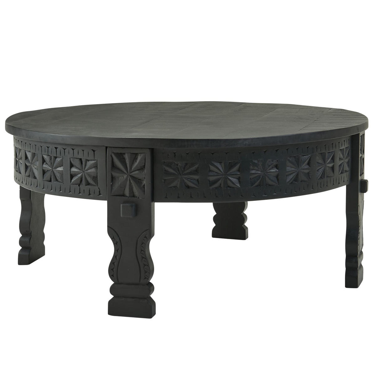 COUCHTISCH Massivholz Schwarz Lackiert, Orientalisches Design, Handgefertigt - Schwarz/Braun, Holz (80/80/36cm) - KADIMA DESIGN
