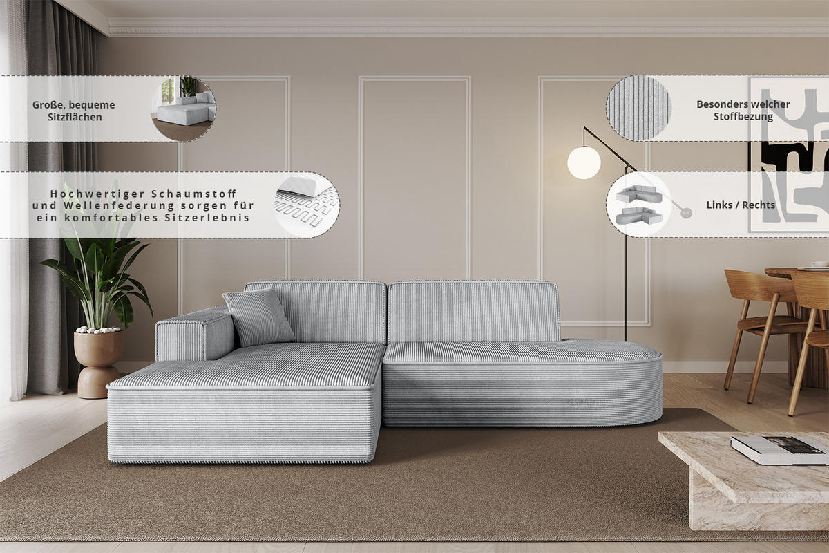 ECKSOFA Ottomane Rechts IREA-L1-v4 - 233x165x72,5 cm Apricot - Koralle, Holzwerkstoff/Textil (233/165cm) - ALTDECOR