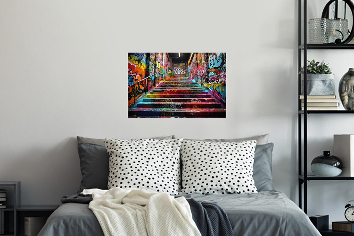 WANDTATTOO Treppe - Graffiti - Farben - Kunst 60x40 cm - Multicolor, Kunststoff (60/40/0.1cm) - MuchoWow