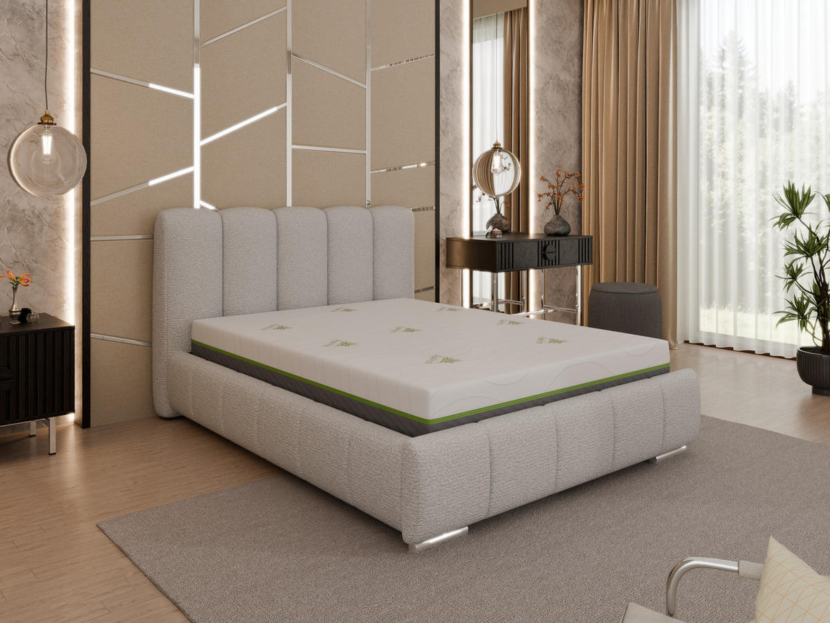 POLSTERBETT Zaira 140x200cm – Elegantes Polsterbett für modernen Wohnstil , ZONIERTE TASCHENFEDERN KOKOS (21cm), Sandfarben - Sandfarben, Holz (140/200cm) - Homesy