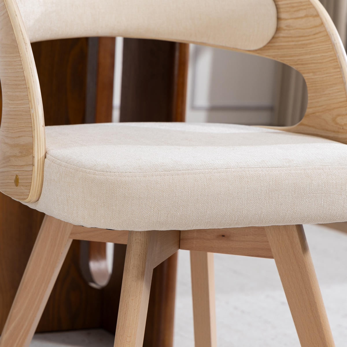 STUHL 2er-Set Esszimmerstuhl,360° drehbar,Massivholzrahmen,Leinenstoff,Beige - Beige, Holz (44/72/41cm) - LVHOM