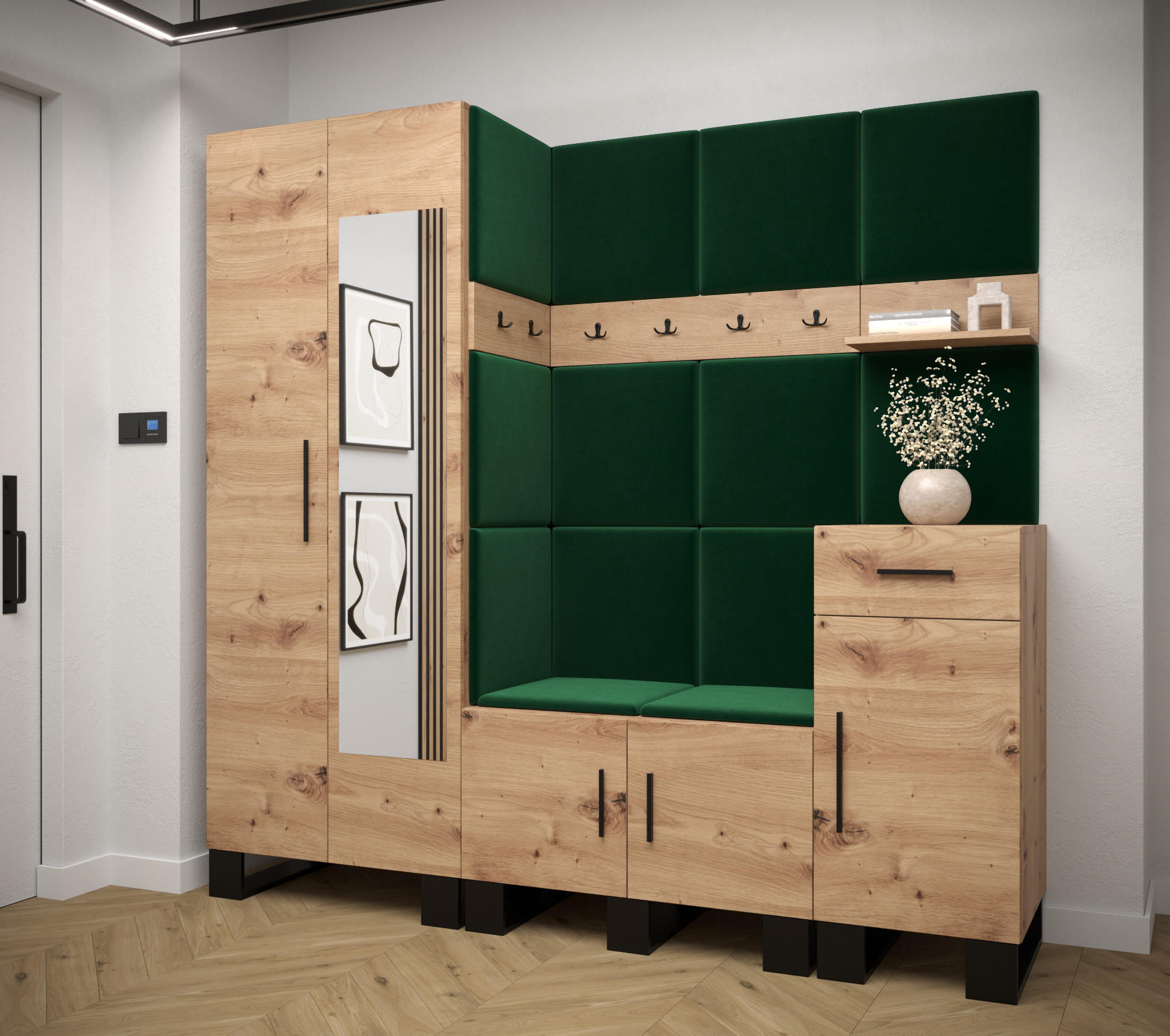 GARDEROBEN-SET 196/200/45,6 - Waldgrün/Schwarz, Holz/Kunststoff (200/196/45.6cm) - Abiks Möbel