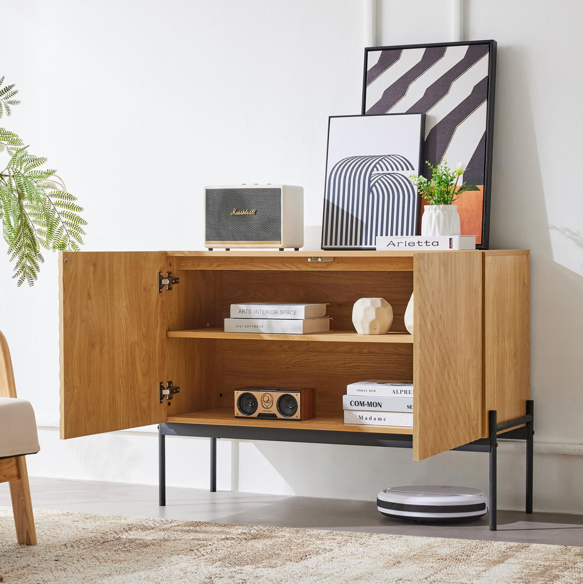 SIDEBOARD 100/40/75 cm aus Spanplatte mit Metallbeinen Natur - Naturfarben, Holzwerkstoff (100/75/40cm) - Modenvie
