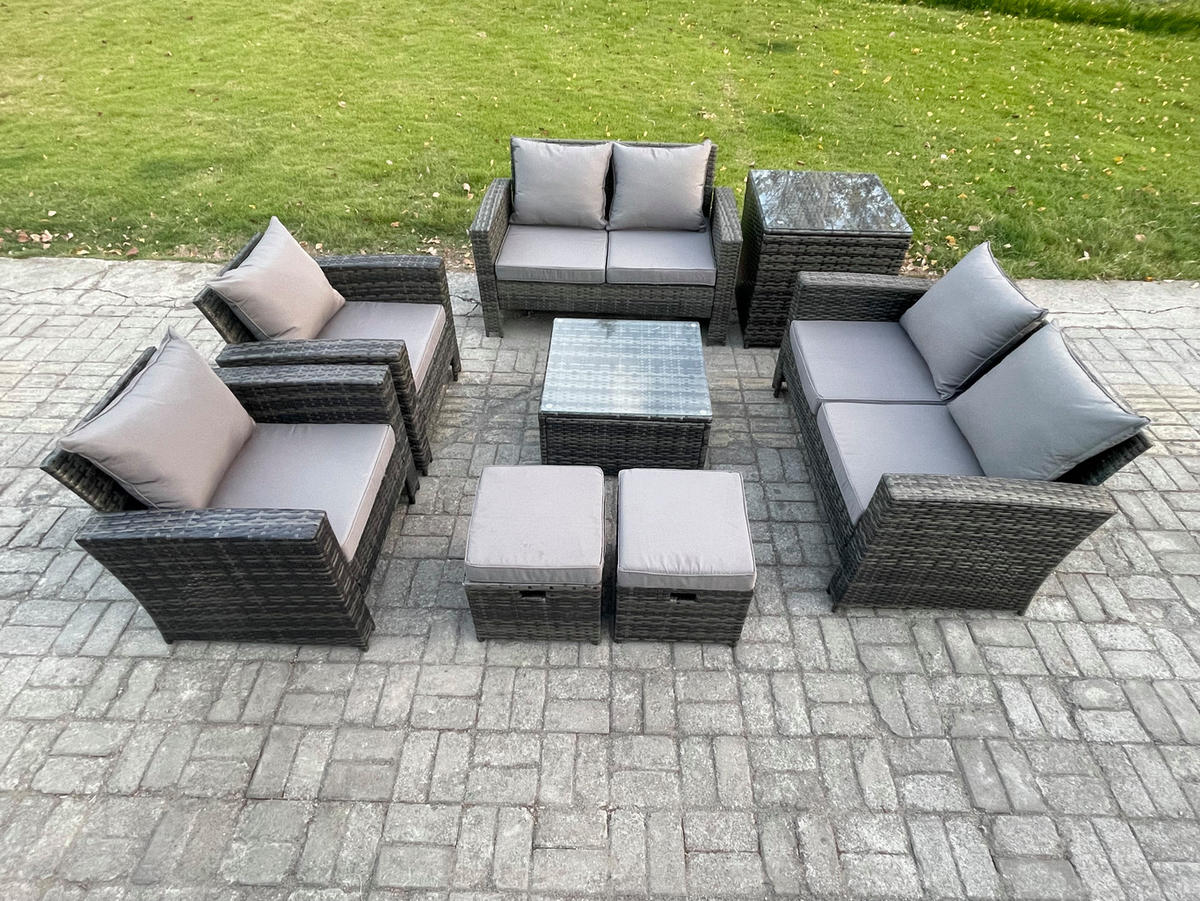 GARTENSOFA SET mit Couchtisch Polyrattan Dunkelgrau 8-Sitzer - Dunkelgrau, Metall - Fimous