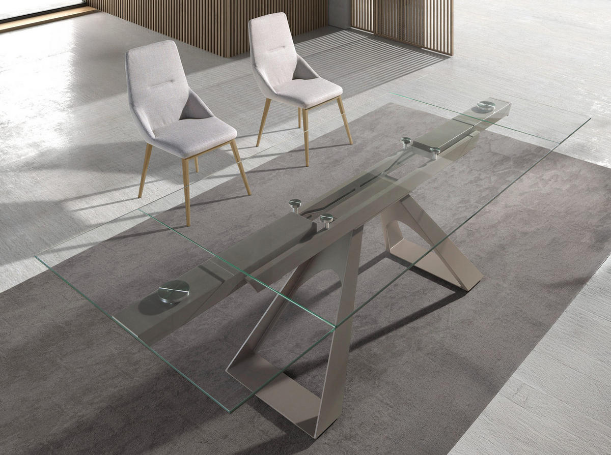 ESSTISCH Glass Taupe Grau 160/100/76 cm - Transparent/Goldfarben, Glas (100/160/76cm) - ANGEL CERDA