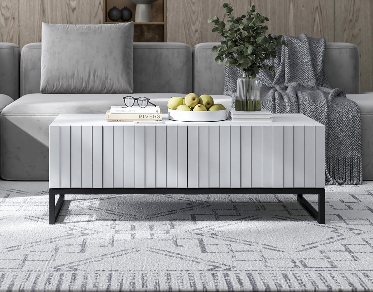COUCHTISCH Elpis Weiß matt Glamour 110 cm - Schwarz/Weiß, Holzwerkstoff/Metall (54/110/39cm) - Meble Lindner