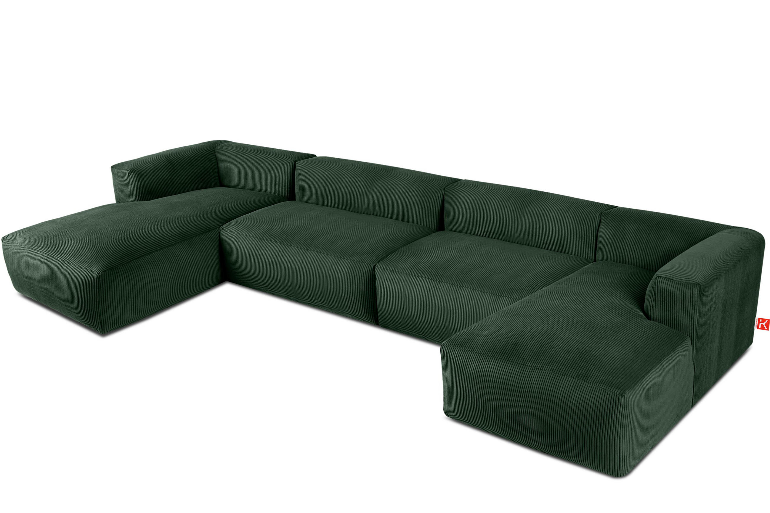 PANORAMA-ECKSOFA BUFFO 7/8 Sitzer mit extrem weicher Sitzfläche, Kordstoff, dunkelgrün - Dunkelgrün, Textil (424/73/180cm) - KONSIMO®