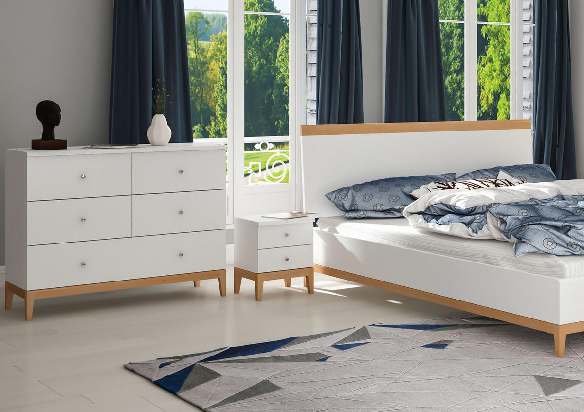 HOLZKOMMODE Livia mit silbernen griffen, Weiß/Naturfarben - Silberfarben/Buchefarben, Holz/Buchenholz (120/93/43cm) - Visby