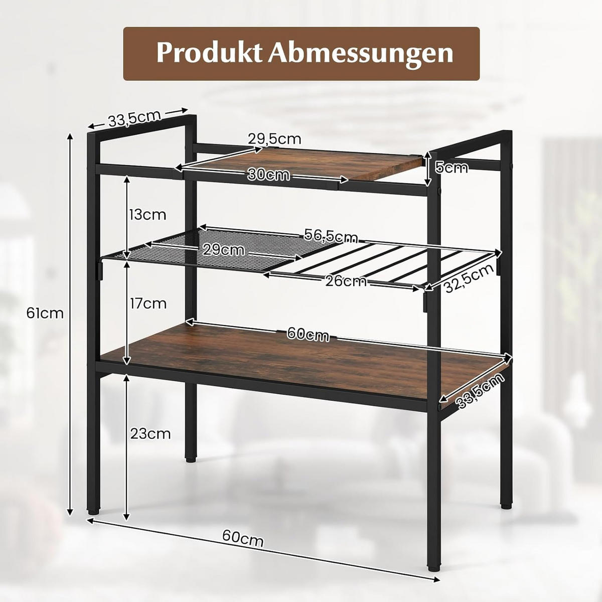 BEISTELLTISCH 61cm Metall - Alteiche, Metall (60/34/61cm) - COSTWAY