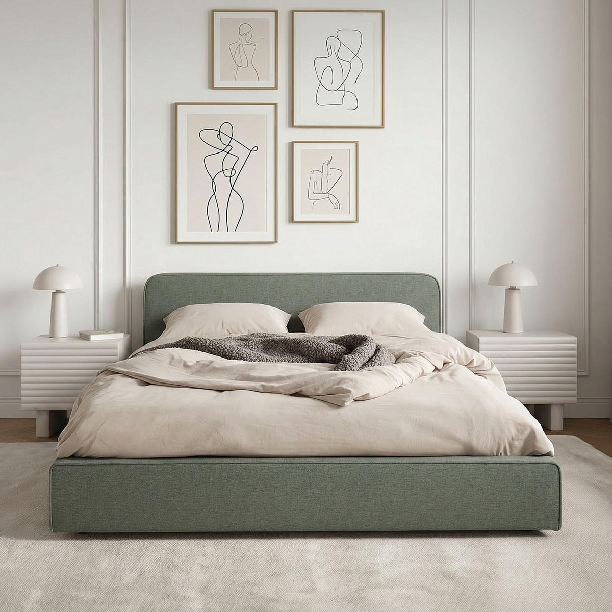 POLSTERBETT MARINI 140x200 cm grün - Grün, Textil (140/200cm) - IDIMEX