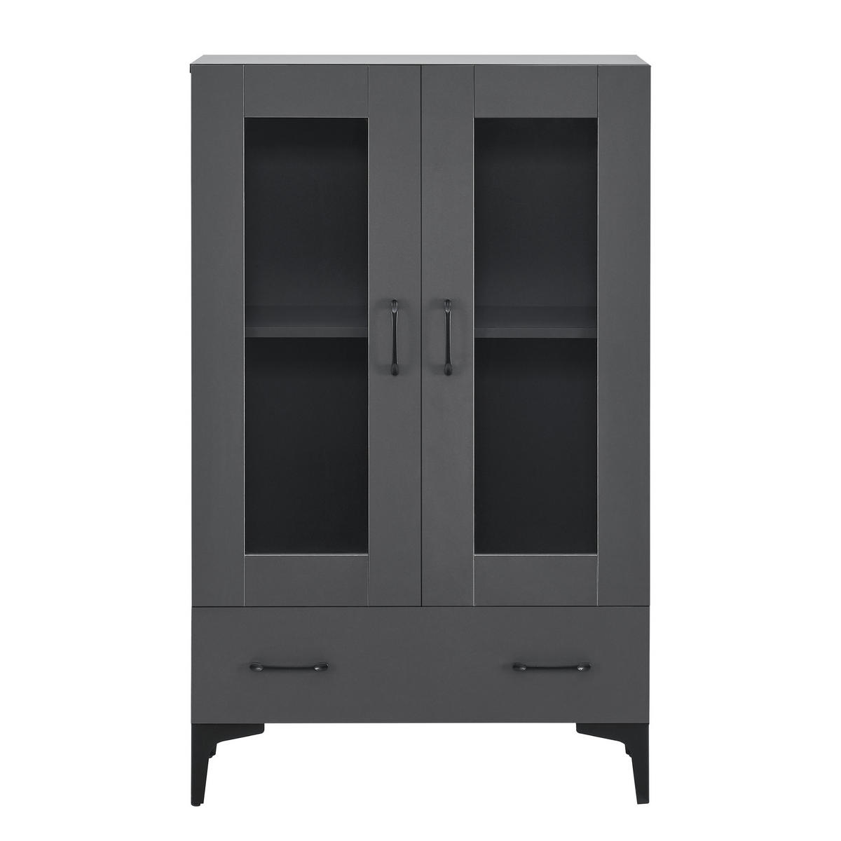 VITRINE Søndersø - Dunkelgrau, Glas/Holzwerkstoff (70/115/31cm) - [en.casa]