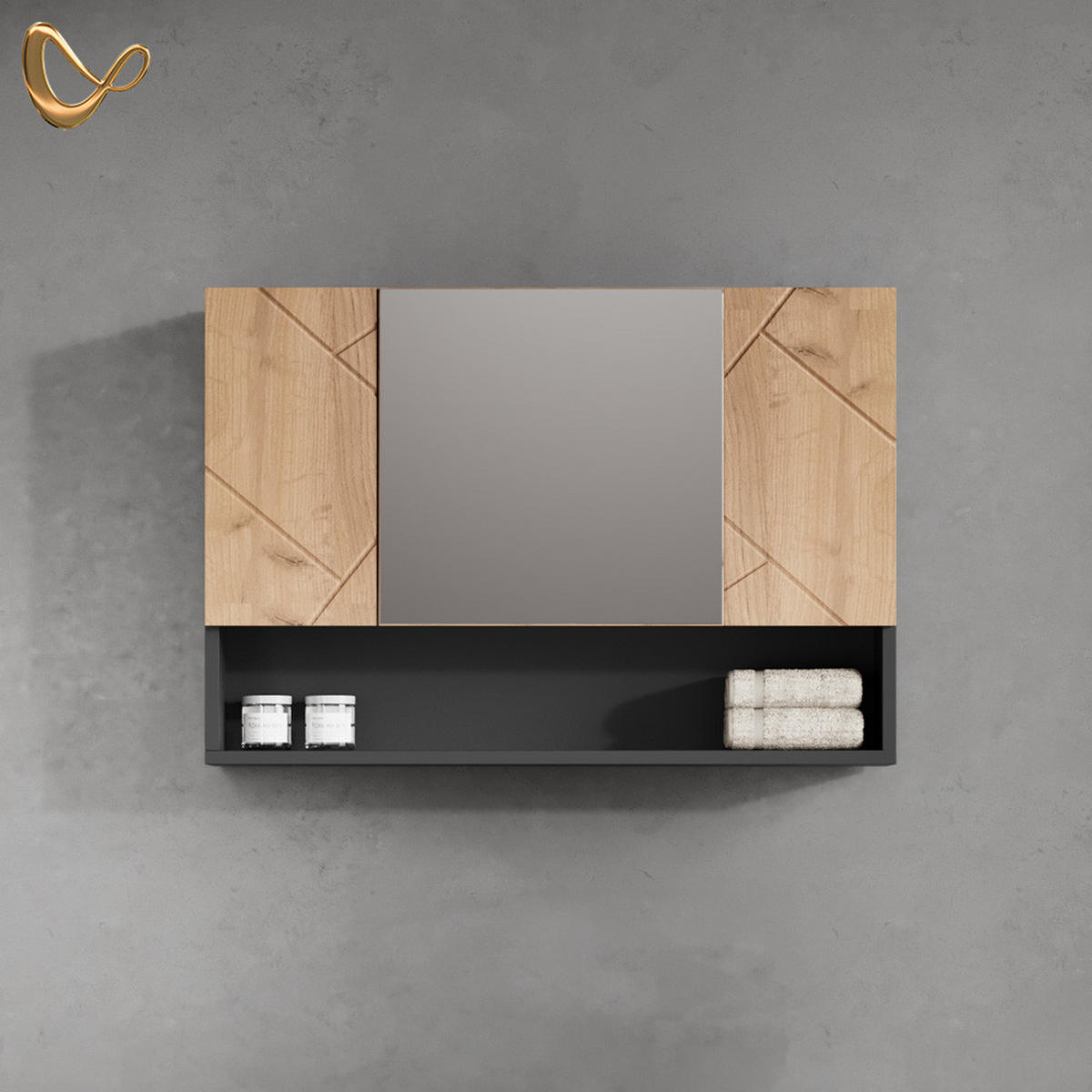 BADSPIEGELSCHRANK Ronco Goldkraft Eiche/Anthrazit 80.1 x 55 cm - Honigeiche/Anthrazit, Holzwerkstoff (80.1/55/17cm) - Livinity®
