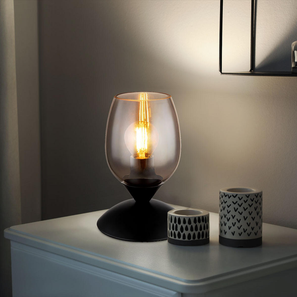 TISCHLEUCHTE Glas Rauch Schwarz - Schwarz, Glas (12.5/12.5/18cm) - Globo Lighting