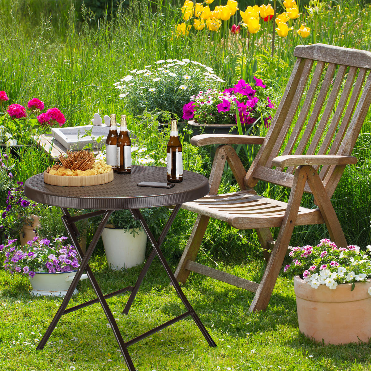 GARTENTISCH - Dunkelbraun, Kunststoff/Metall (80/80/74cm) - Relaxdays