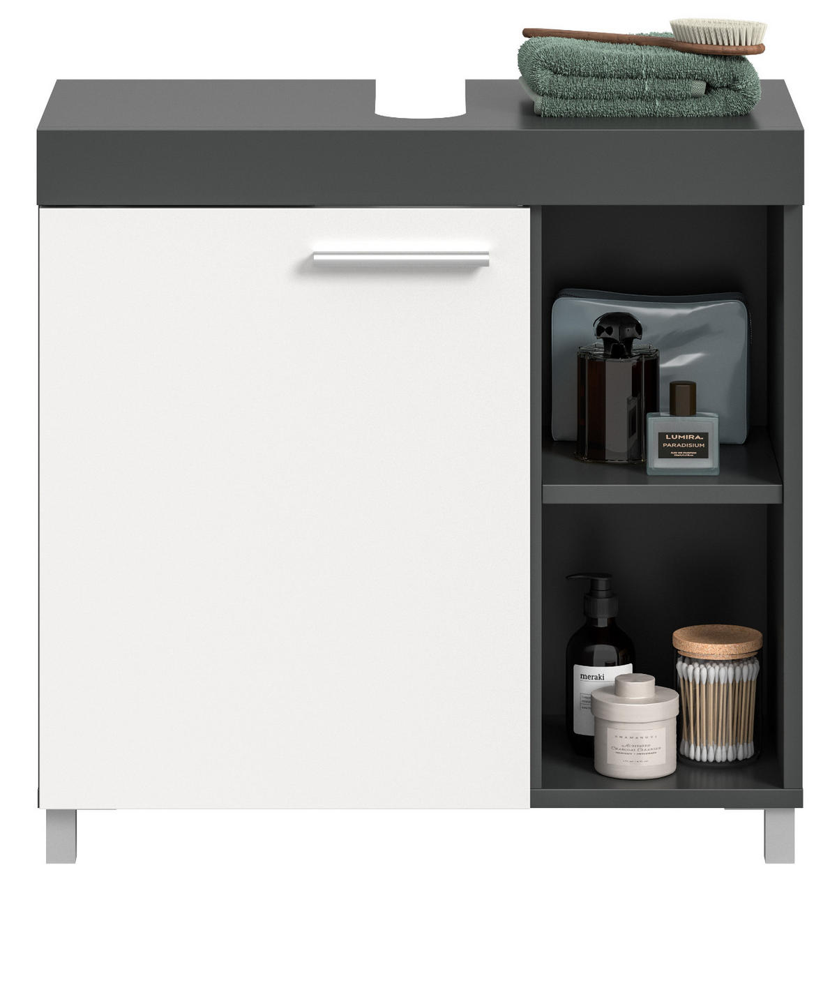 WASCHBECKENUNTERSCHRANK grau, weiß 65 cm, Unterschrank 1-türig - Silberfarben/Weiß, Holzwerkstoff/Kunststoff (65/63/31cm) - Inn.Furn
