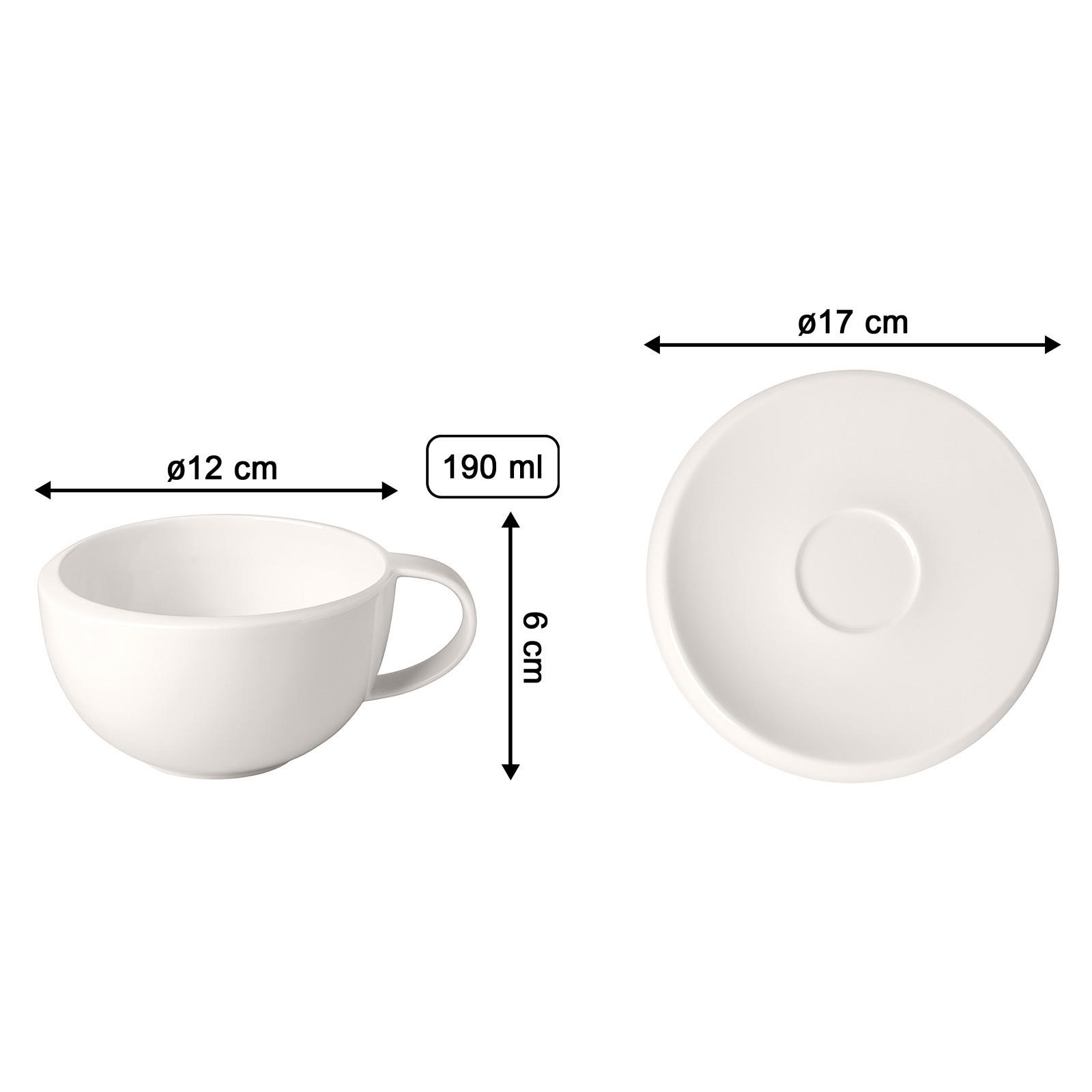 KAFFEETASSE MIT UNTERTASSE NewMoon weiß 190 ml - Weiß, Keramik (17/7.8/17cm) - Villeroy & Boch